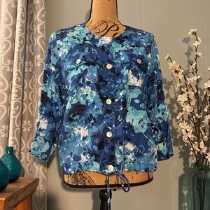 Ruby Rd. Floral Watercolor Motif Linen Shirt/Jacket